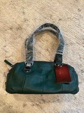 Tignanello Dark Green Pebbled Leather Shoulder Bag
